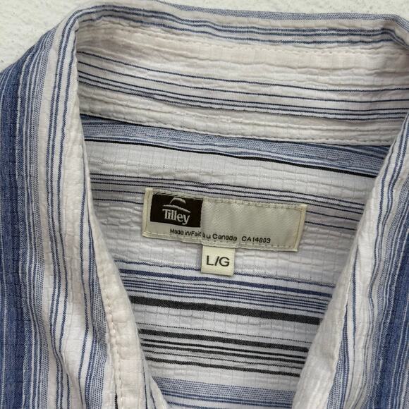 Tilley Striped Long Sleeve Button Up Shirt L Lightweight Textured Casual - Picture 4 of 7